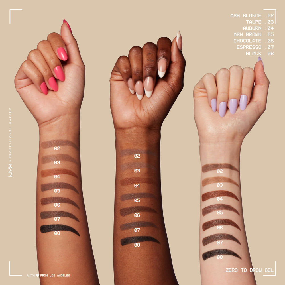 NYX Zero to Brow Ash Blonde vegan formula packaging shot.