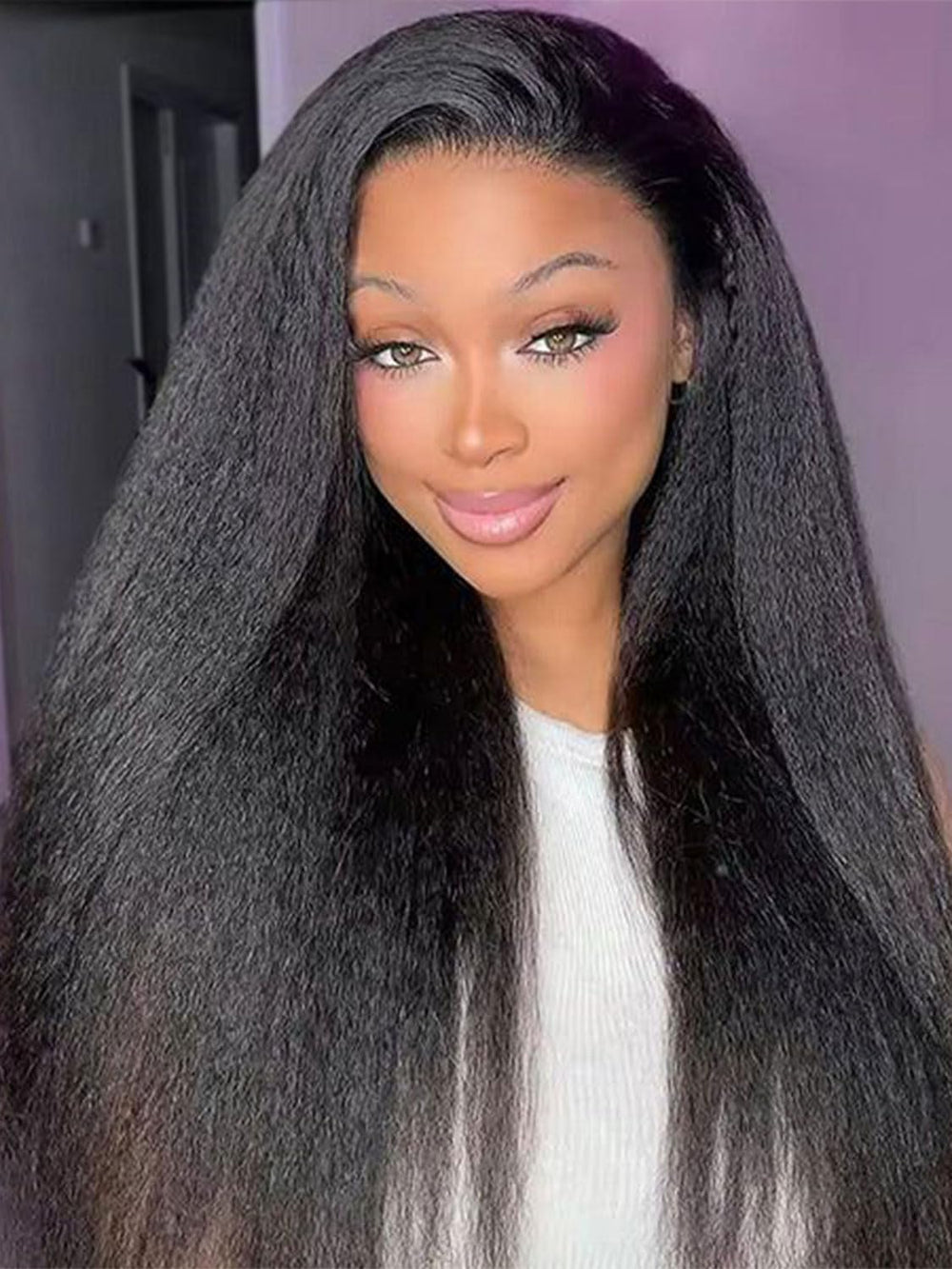 NZINZI kinky straight half wig front view demonstrates natural look for everyday wear