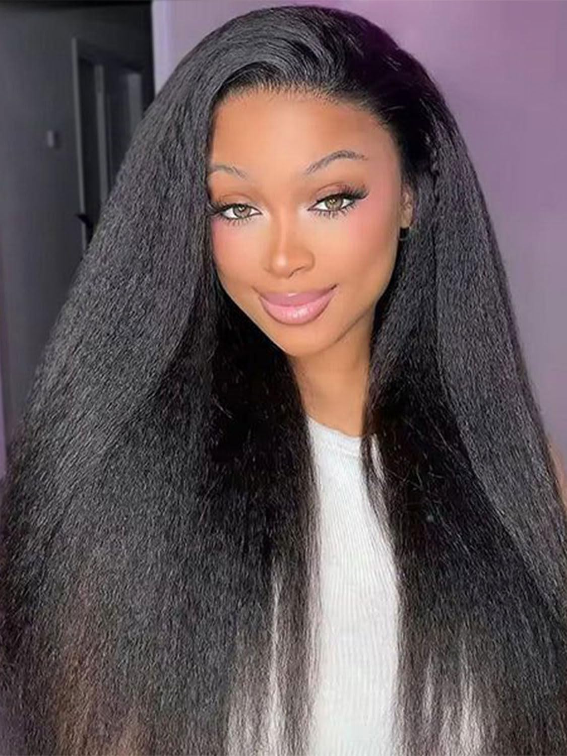 NZINZI kinky straight half wig front view demonstrates natural look for everyday wear