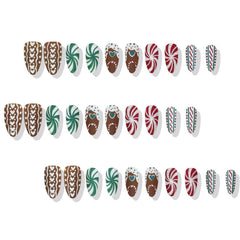 NZRAESTRS medium almond nails showcase spiral candy design for seasonal style.
