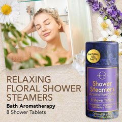O Naturals four-floral aromas shower steamers create a soothing spa-like experience