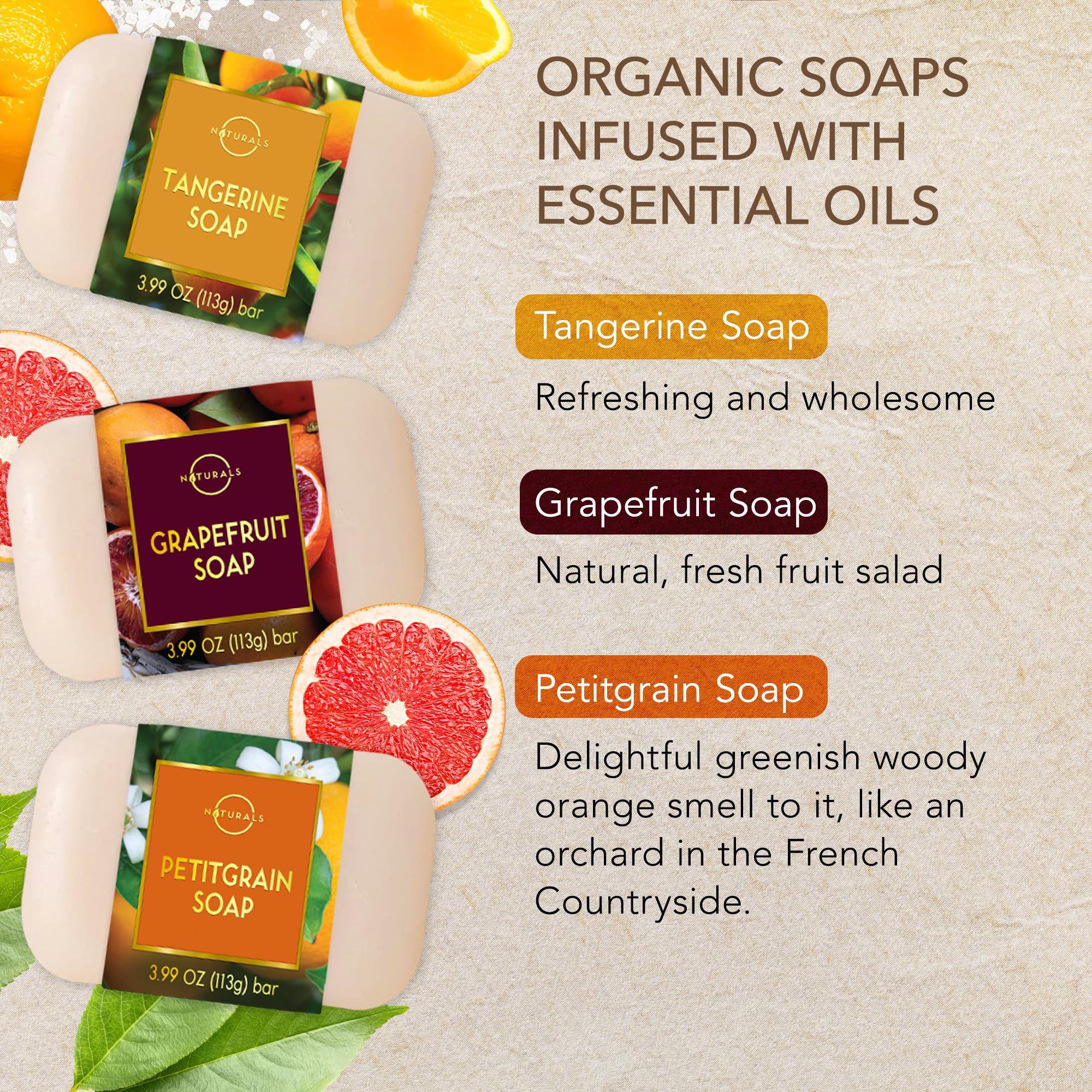 O NATURALS Bergamot bar delivers refreshing aroma for a spa-like routine.