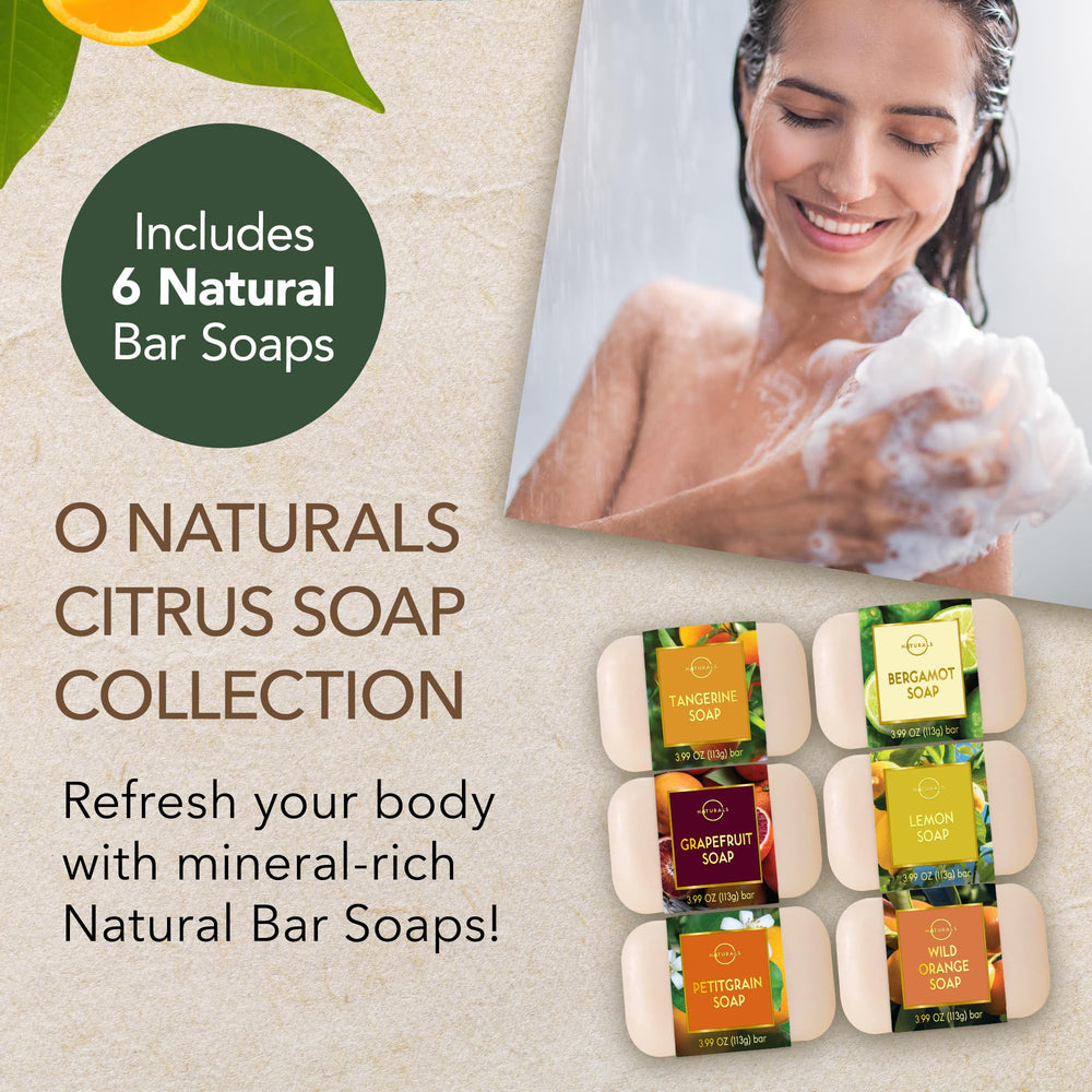 O NATURALS Tangerine bar with vibrant citrus scent energizes morning shower.