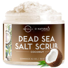 O Naturals exfoliating scrub bottle with coconut oil promotes deep cleansing
