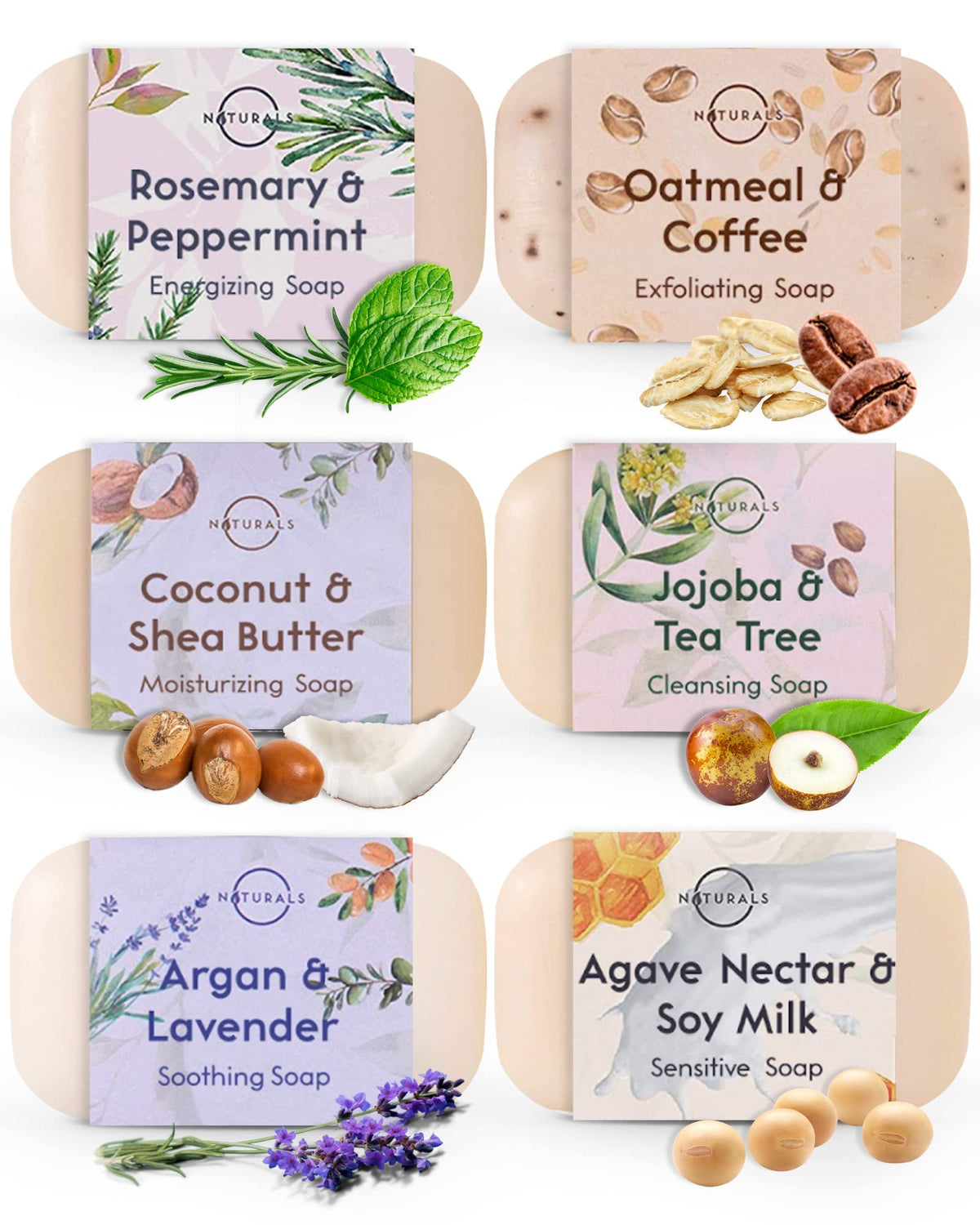 O NATURALS gift-set packaging with six bars offering a gift-ready pampering cleansing collection.