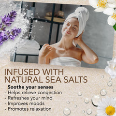 O Naturals sea salts close-up highlighting refreshing steam in the shower