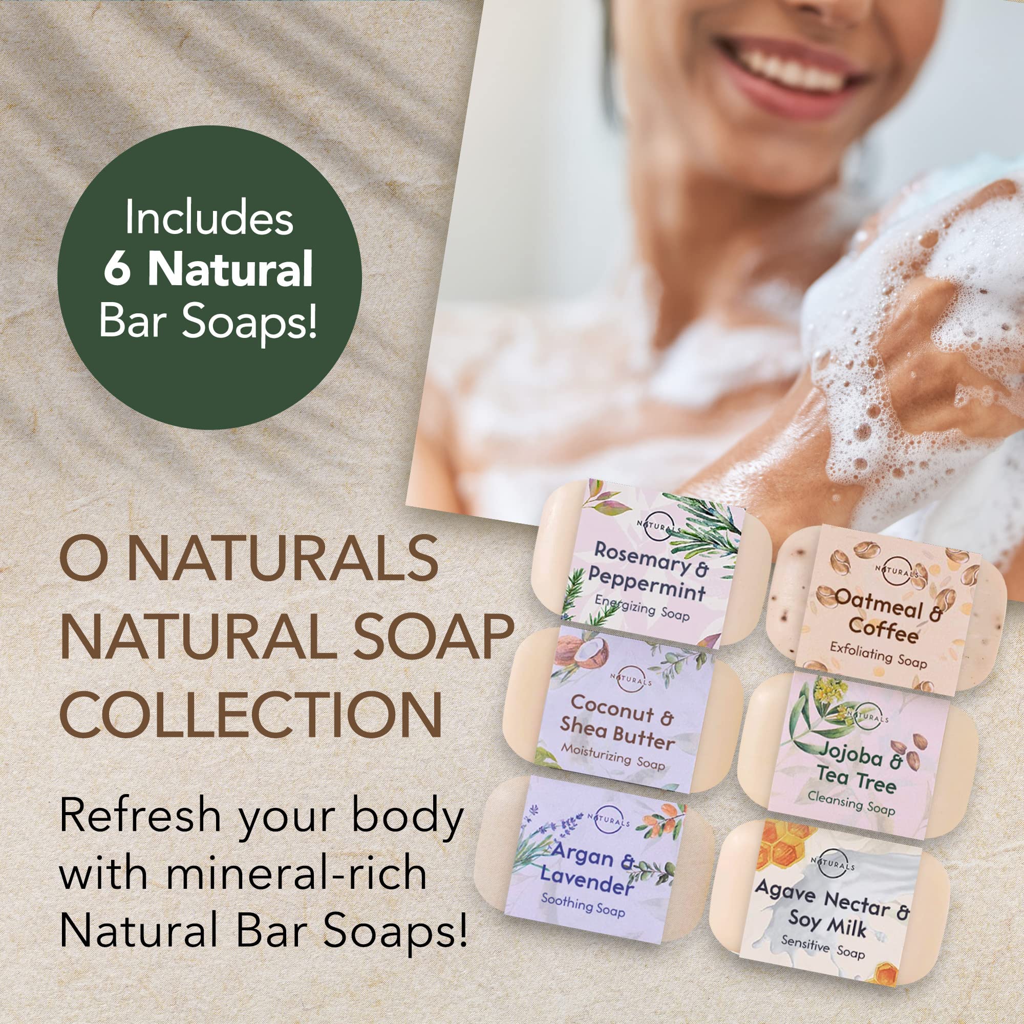 O NATURALS soap lather rich-foam closeup highlighting luxurious, skin-smoothing bubbles.