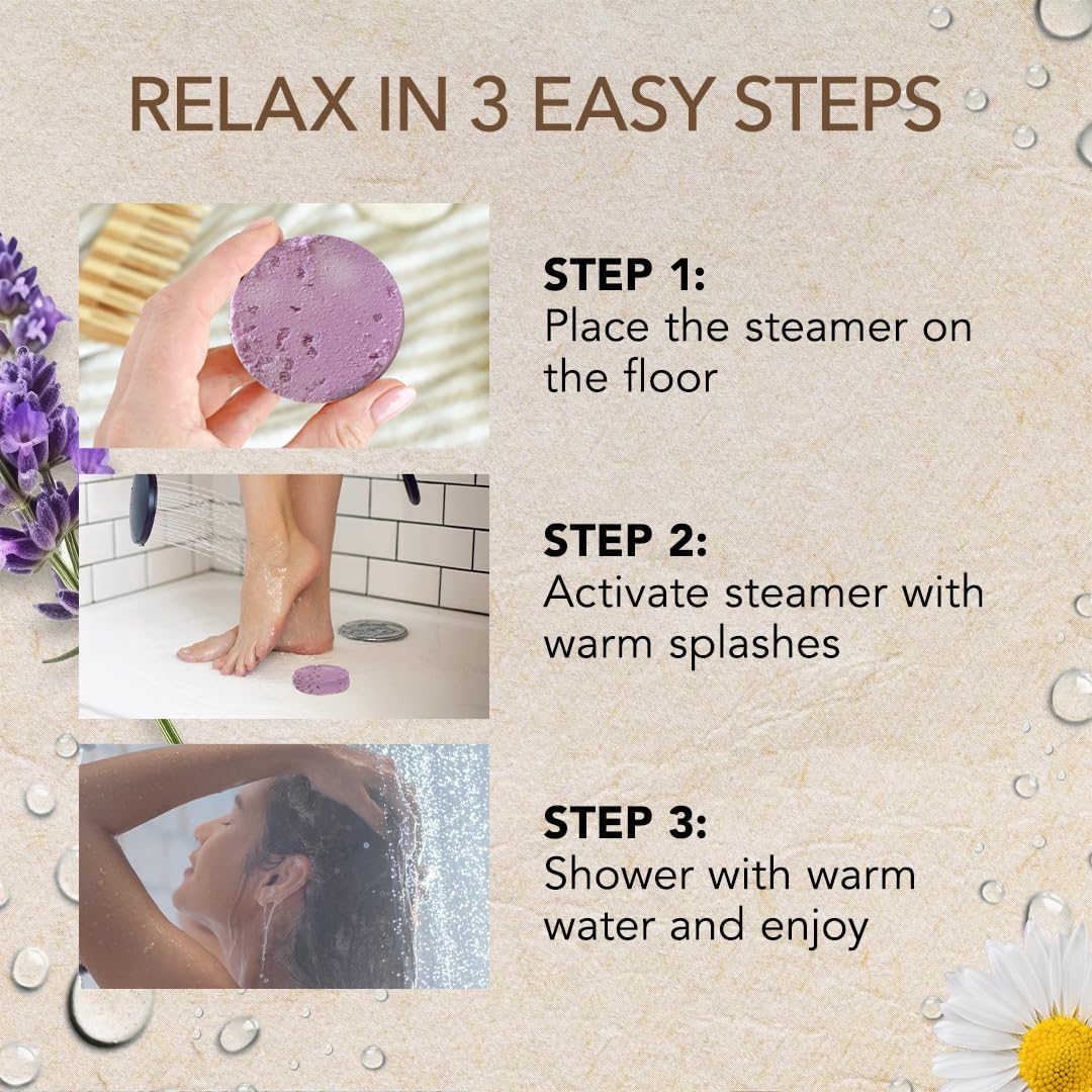 O Naturals steamers activated by water for enveloping aromatherapy in the shower