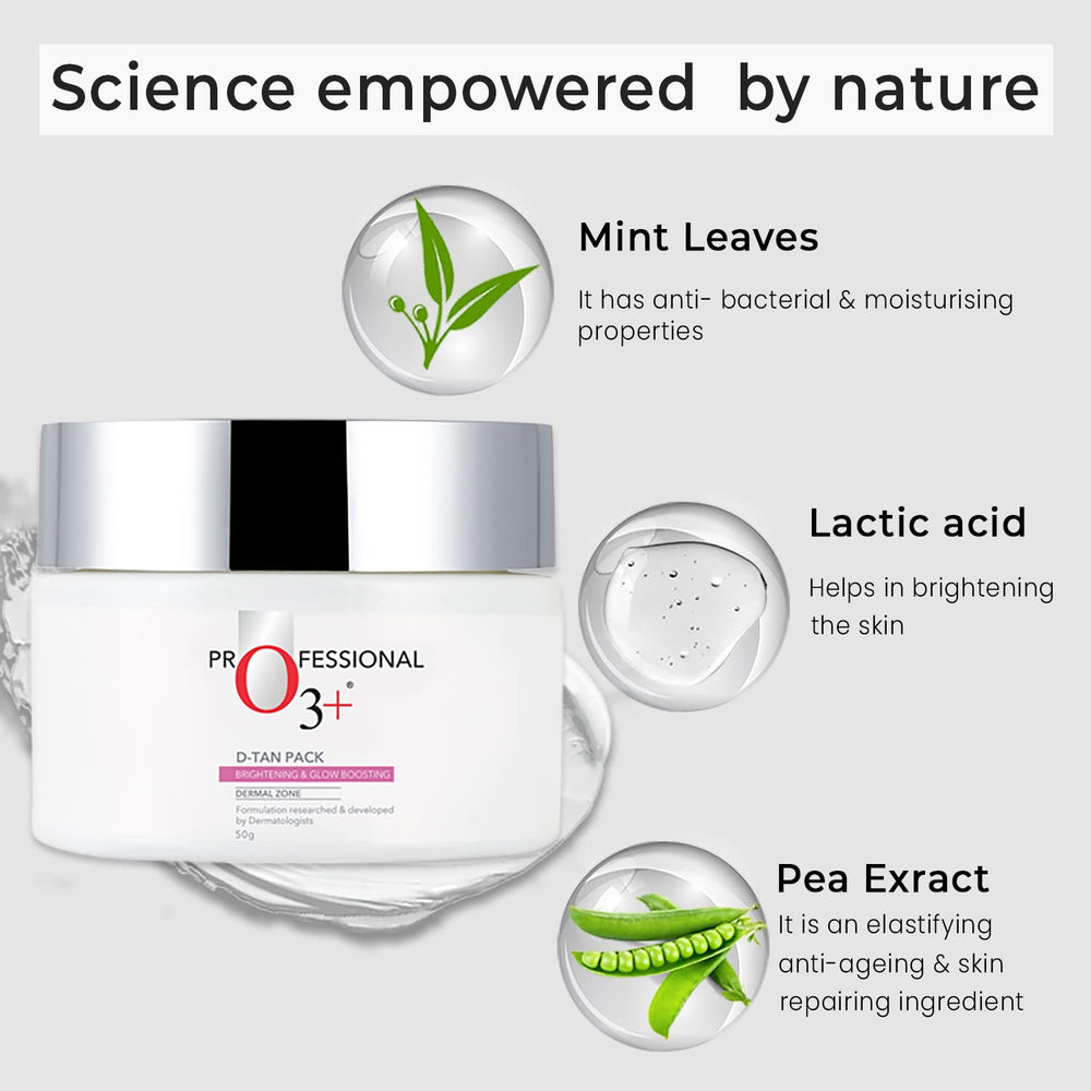 O3+ D-Tan Pack with mint leaves close-up for refreshing cleanse and cooling sensation.