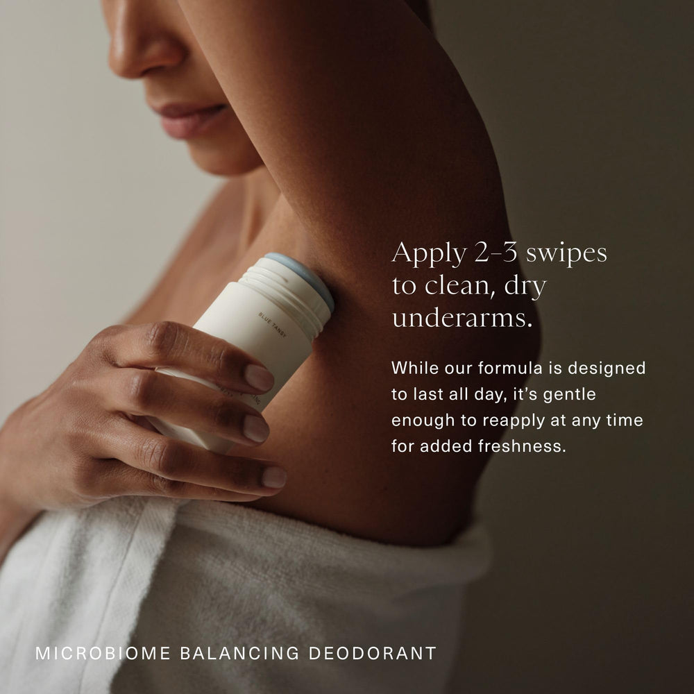 Oak Essentials aluminum-free odor protection showcases calming blue tansy and magnesium-based balance.