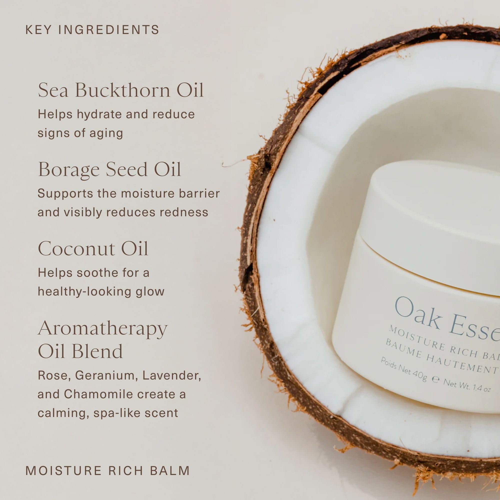 Oak Essentials clean ingredients label emphasizes silicone- and paraben-free formula
