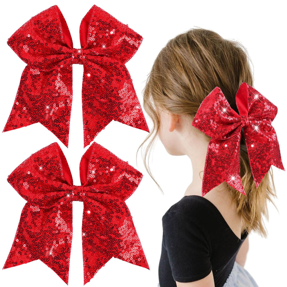 OAOLEER glitter cheer bow clip in red for game day and ponytails with secure hold.