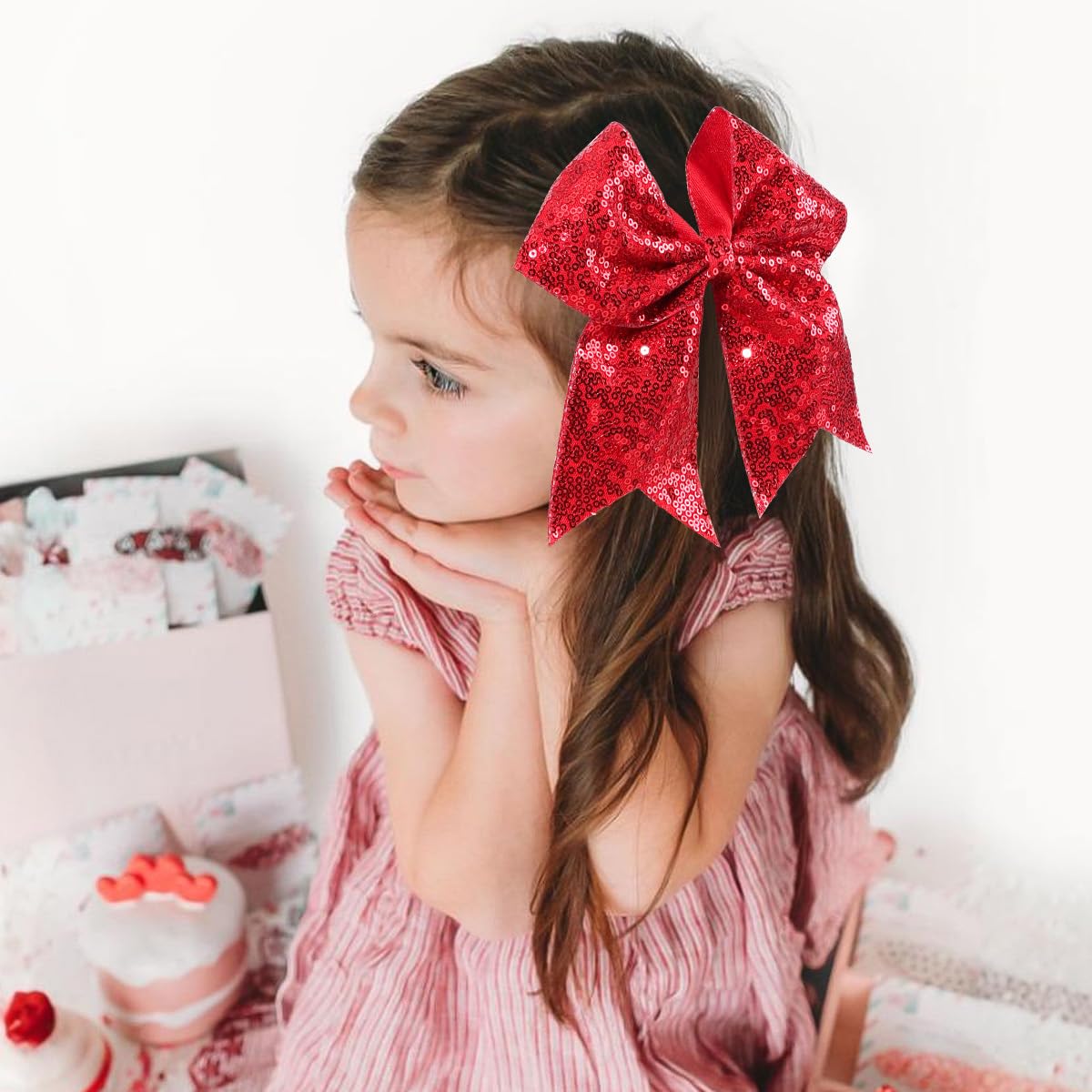 OAOLEER red sequin bow with clip adds shine to outfits and backpacks.