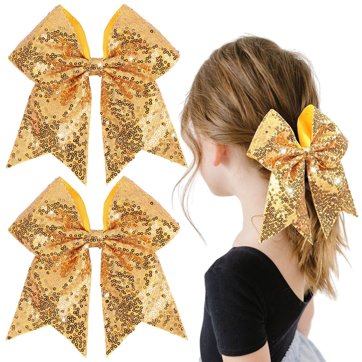 OAOLEER glitter cheer bow clip 7inch gold for party-ready hairstyles