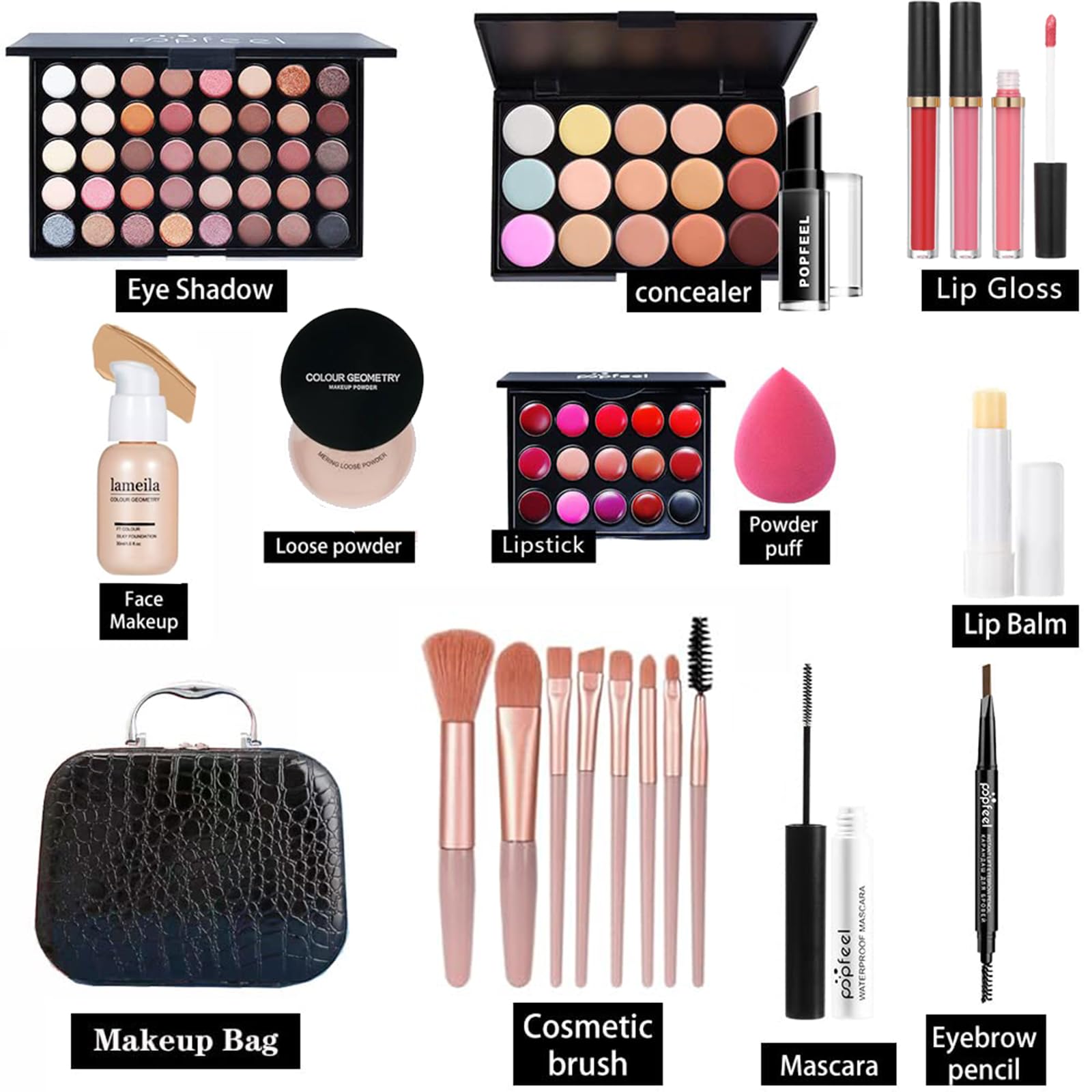 OAWLY All-in-One Makeup Kit lip gloss collection provides hydrating shine for all-day wear.