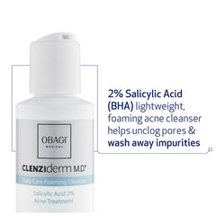 Obagi CLENZIderm M.D. acne cleanser on skin demonstrating pore-unclogging cleansing
