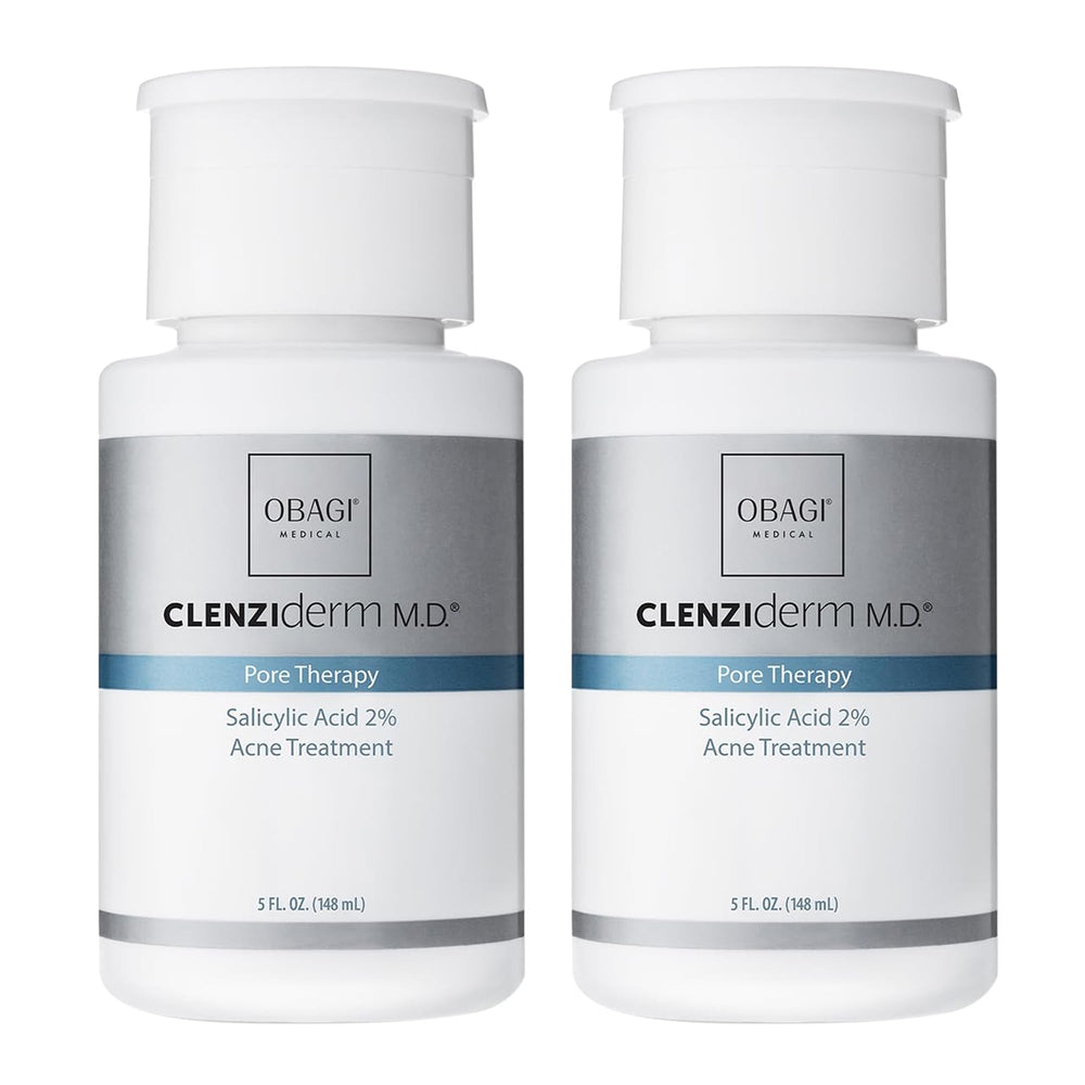 Obagi CLENZIderm MD Pore Therapy bottle close-up with 2% salicylic acid.