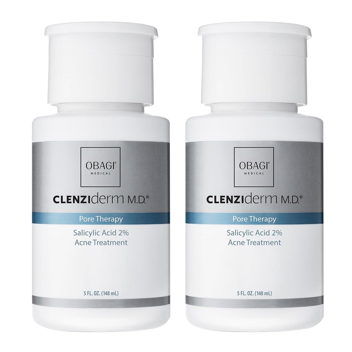 Obagi CLENZIderm MD Pore Therapy bottle close-up with 2% salicylic acid.