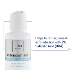 Obagi CLENZIderm MD Pore Therapy Toner bottle shows exfoliating action for clear pores.