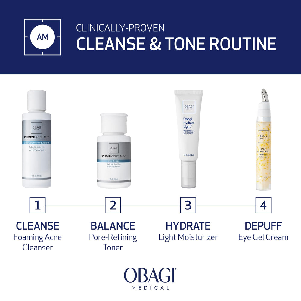 Obagi CLENZIderm MD Toner with cotton pad demonstrates precise, gentle post-cleanse exfoliation.