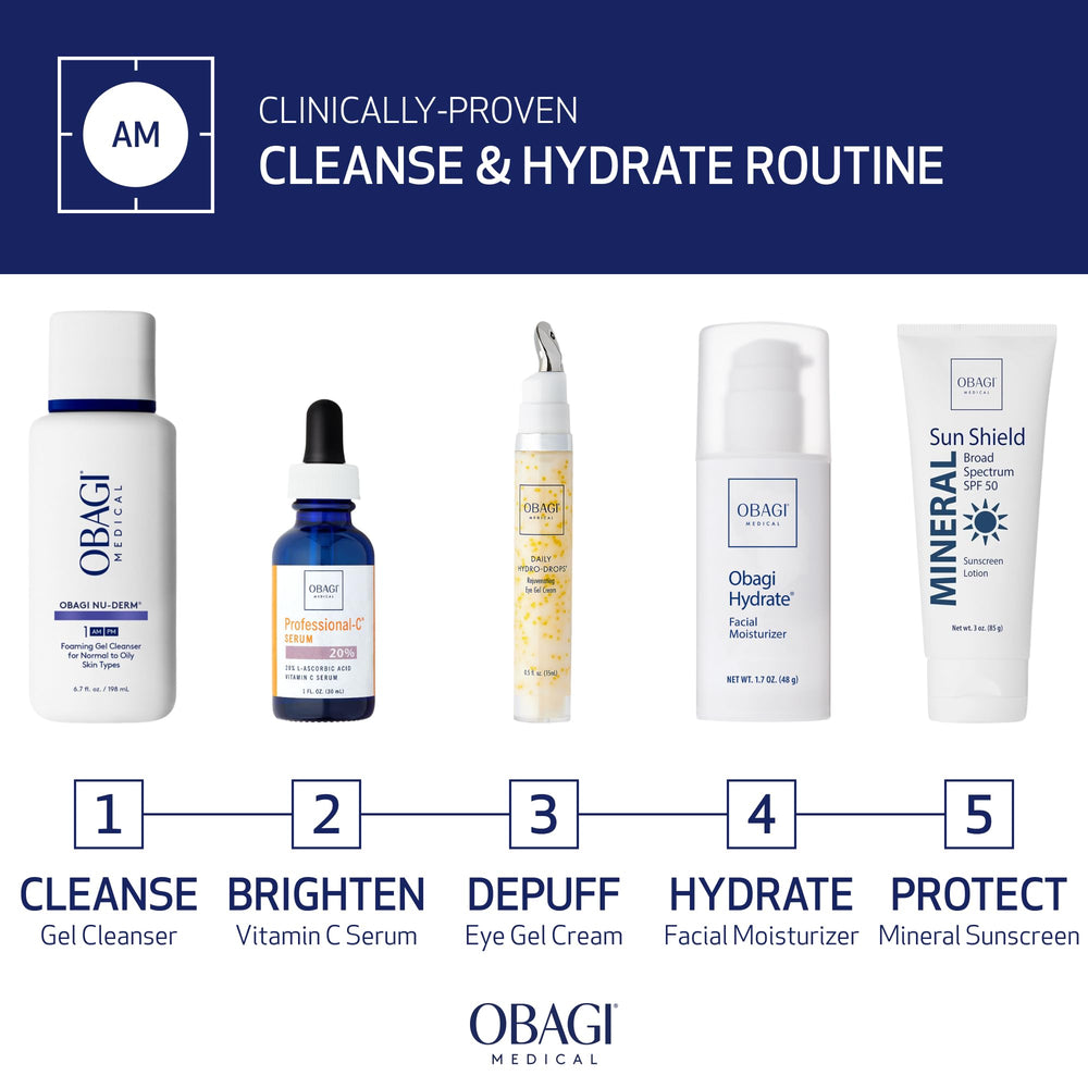Obagi Hydrate avocado oil swirl accent conveys nourishing, lightweight moisture for daily use.