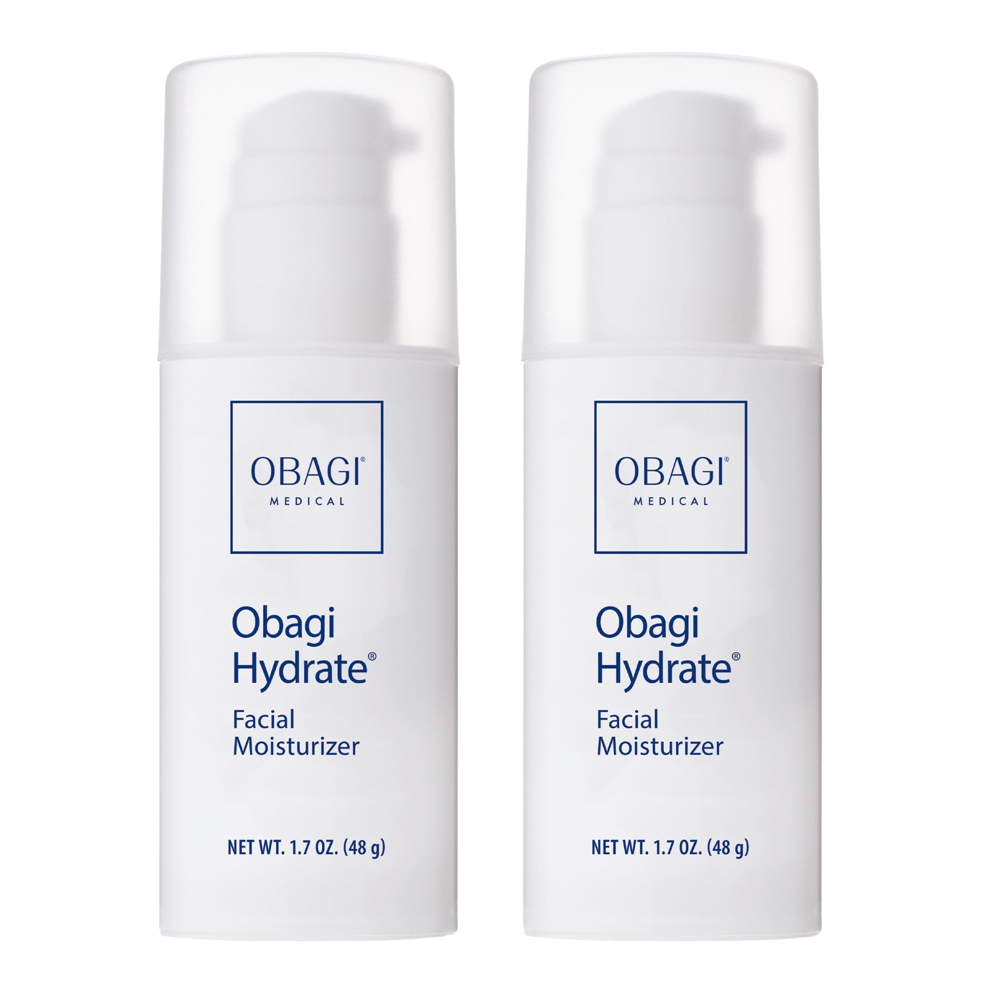 Obagi Hydrate facial moisturizer packshot 2-pack showcases long-lasting hydration for daily use.