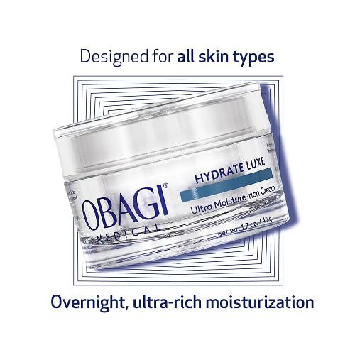Obagi Hydrate Luxe balm texture swatch suggests luxurious overnight moisturization.