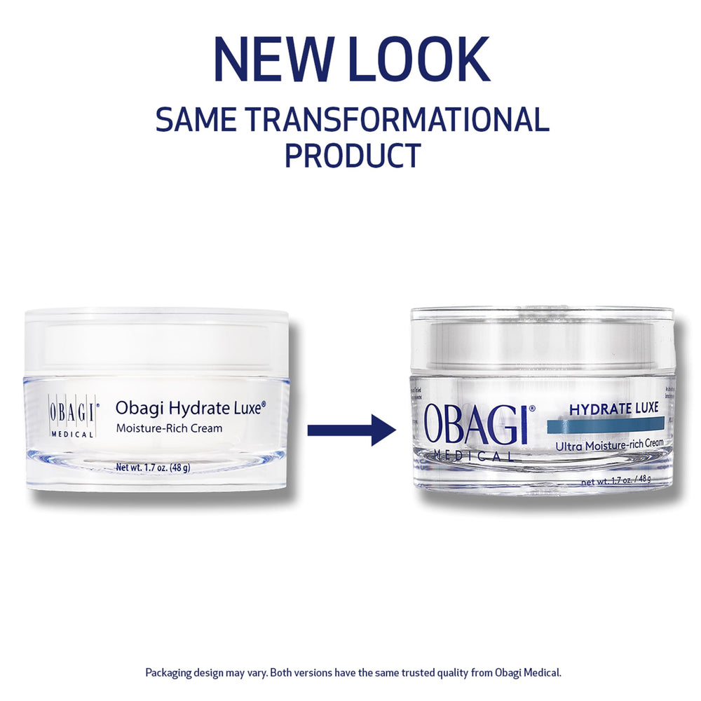 Obagi Hydrate Luxe two-pack box front highlights value and dermatologist-backed skincare.