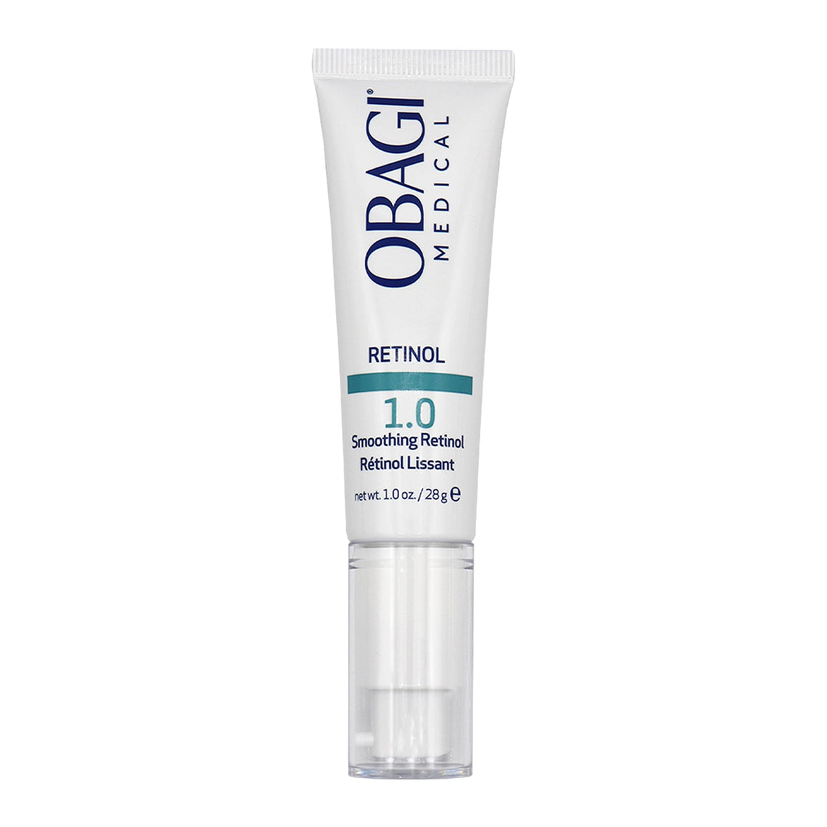 Obagi Medical Retinol 1.0 Cream bottle close-up showing premium formula for smoother skin texture.