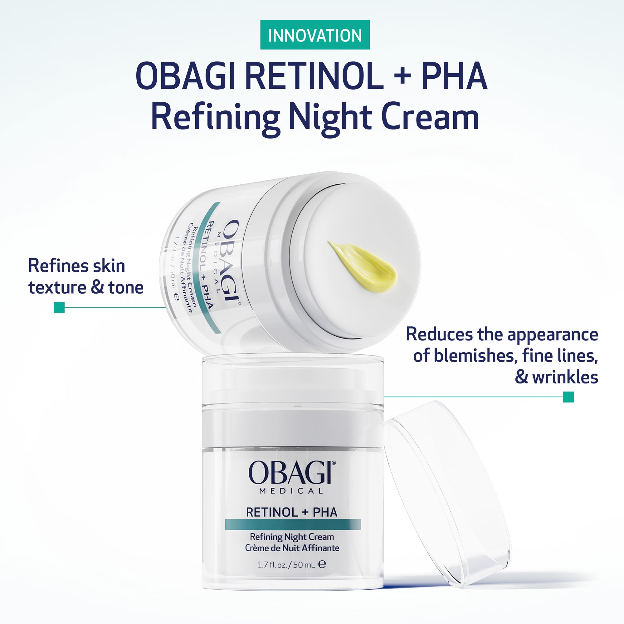 Obagi Medical Retinol + PHA Refining Night Cream jar showing premium texture and renewal potential