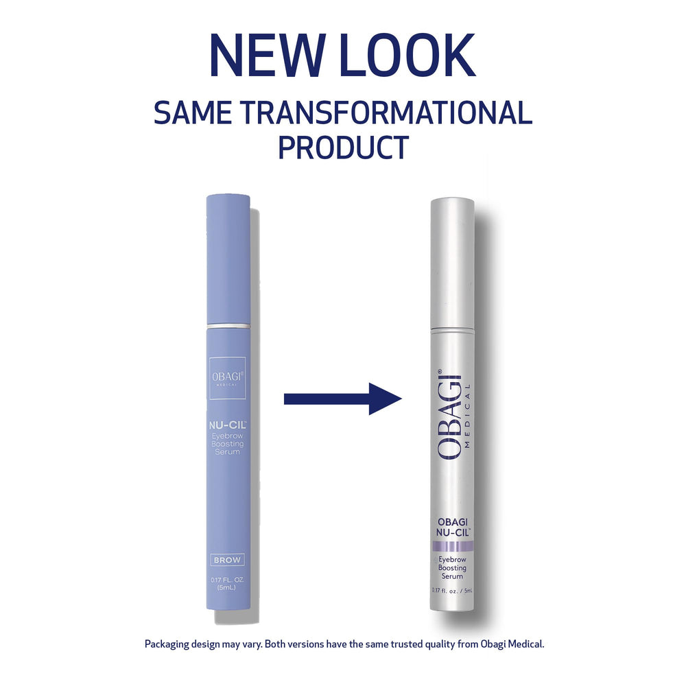 Obagi Nu-Cil applicator brush in use for precise brow filling and conditioning.