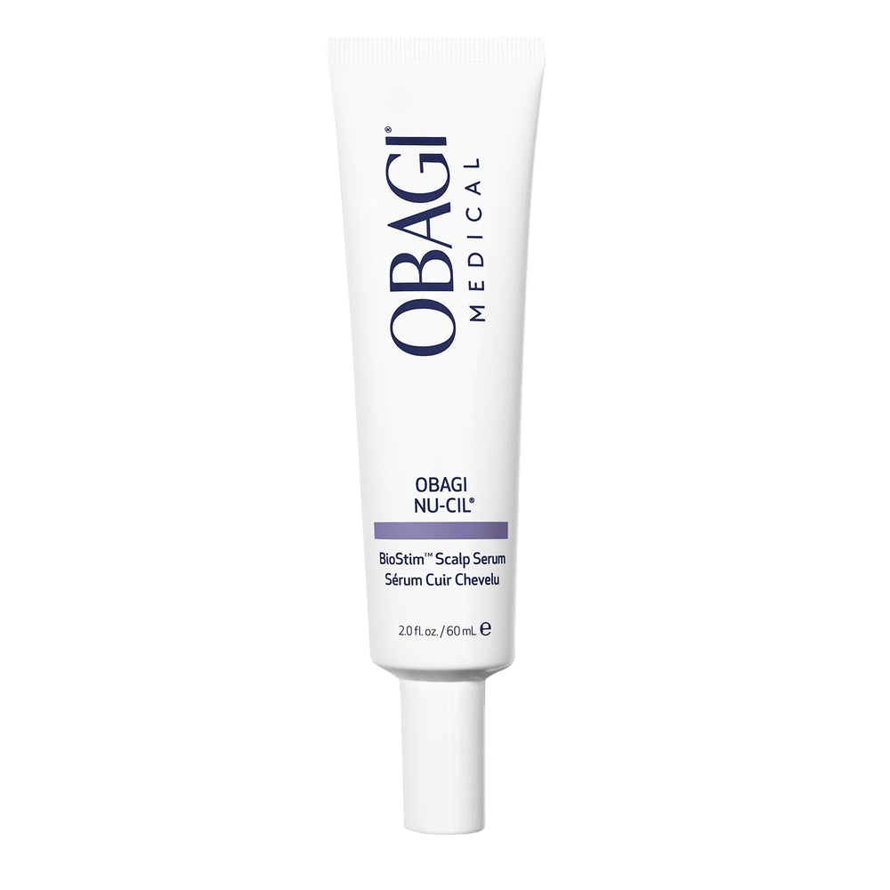 Obagi Nu-Cil BioStim bottle shows lightweight scalp treatment for healthier hair appearance