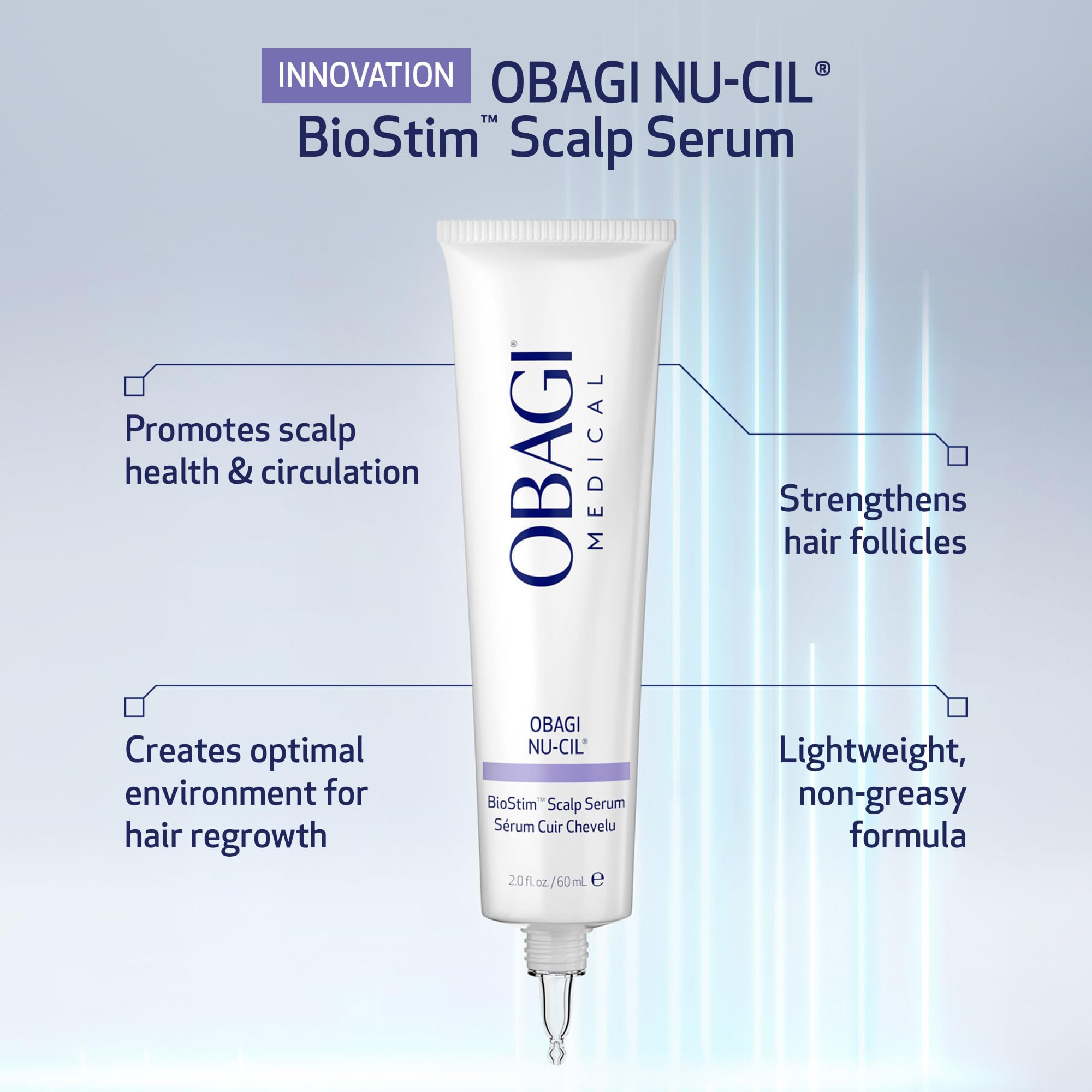 Obagi Nu-Cil BioStim dropper application demonstrates precise dosing for scalp stimulation
