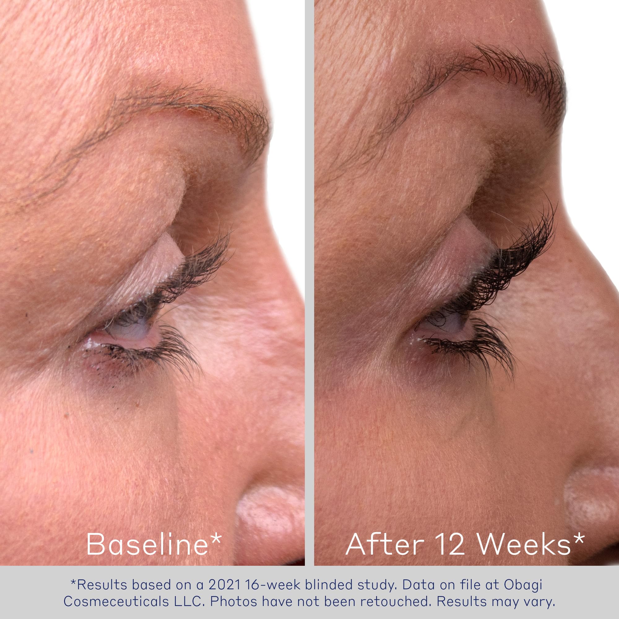 Obagi Nu-Cil mirror application scene shows easy at-home lash care.