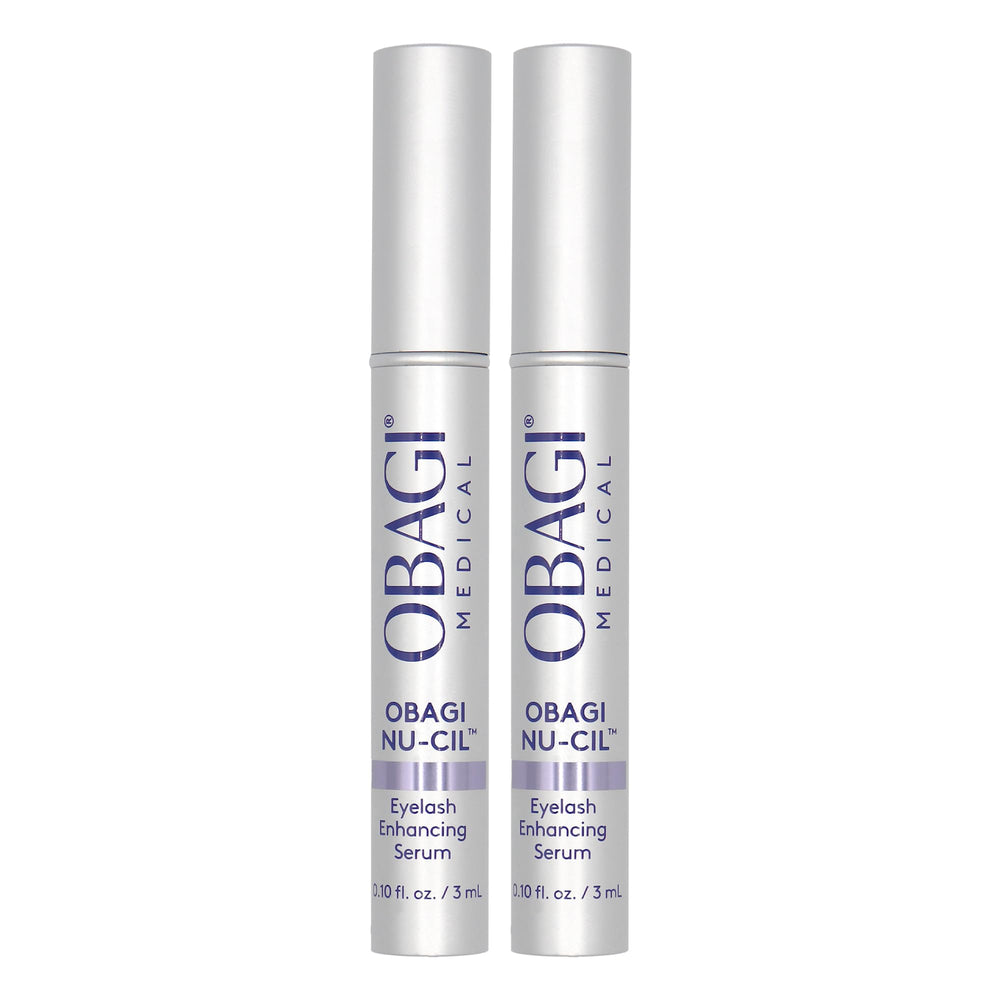 Obagi Nu-Cil serum bottle close-up showing premium lash care formula.