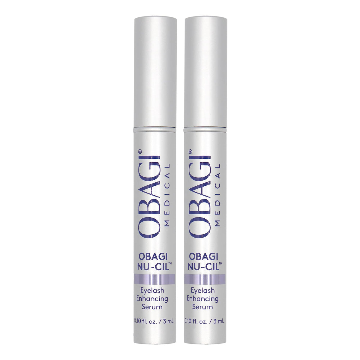 Obagi Nu-Cil serum bottle close-up showing premium lash care formula.