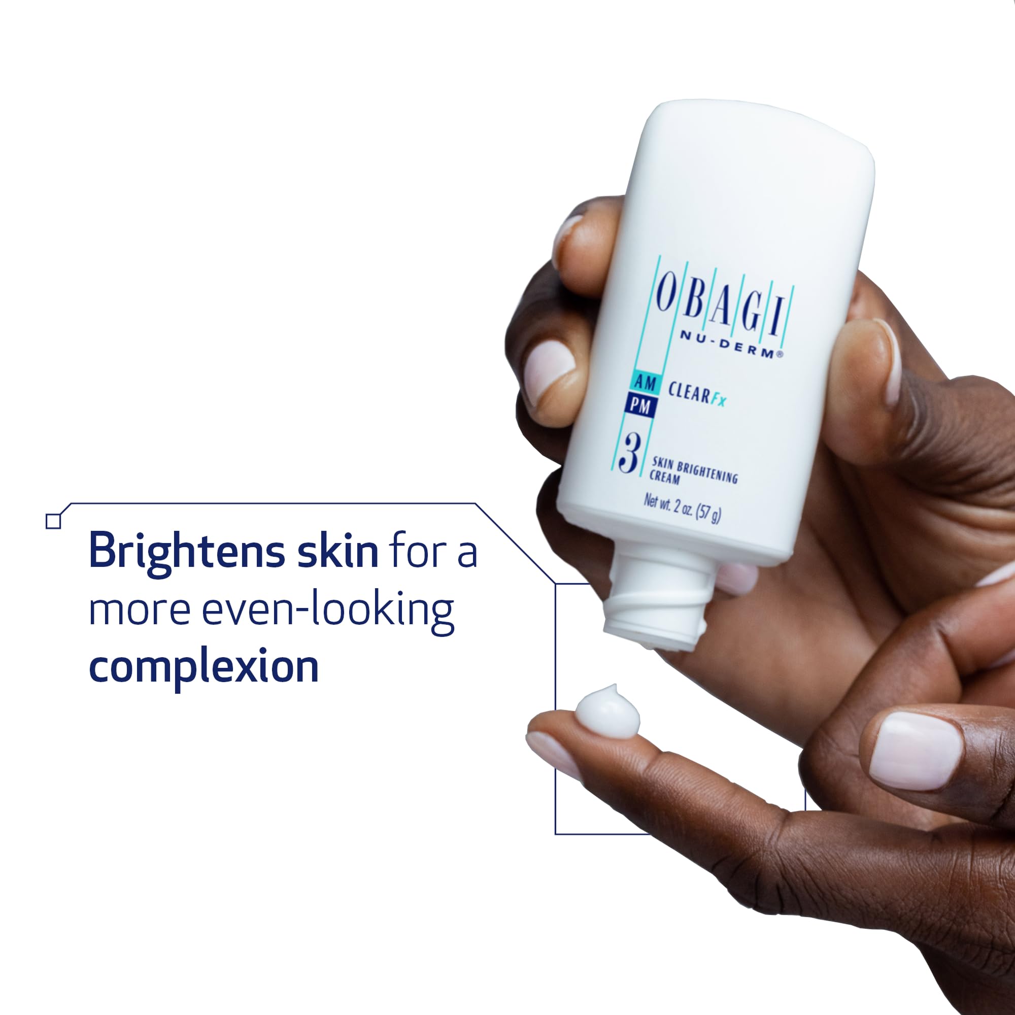 Obagi Nu-Derm Clear Fx cream swirl on hand shows smooth texture and gentle exfoliation.