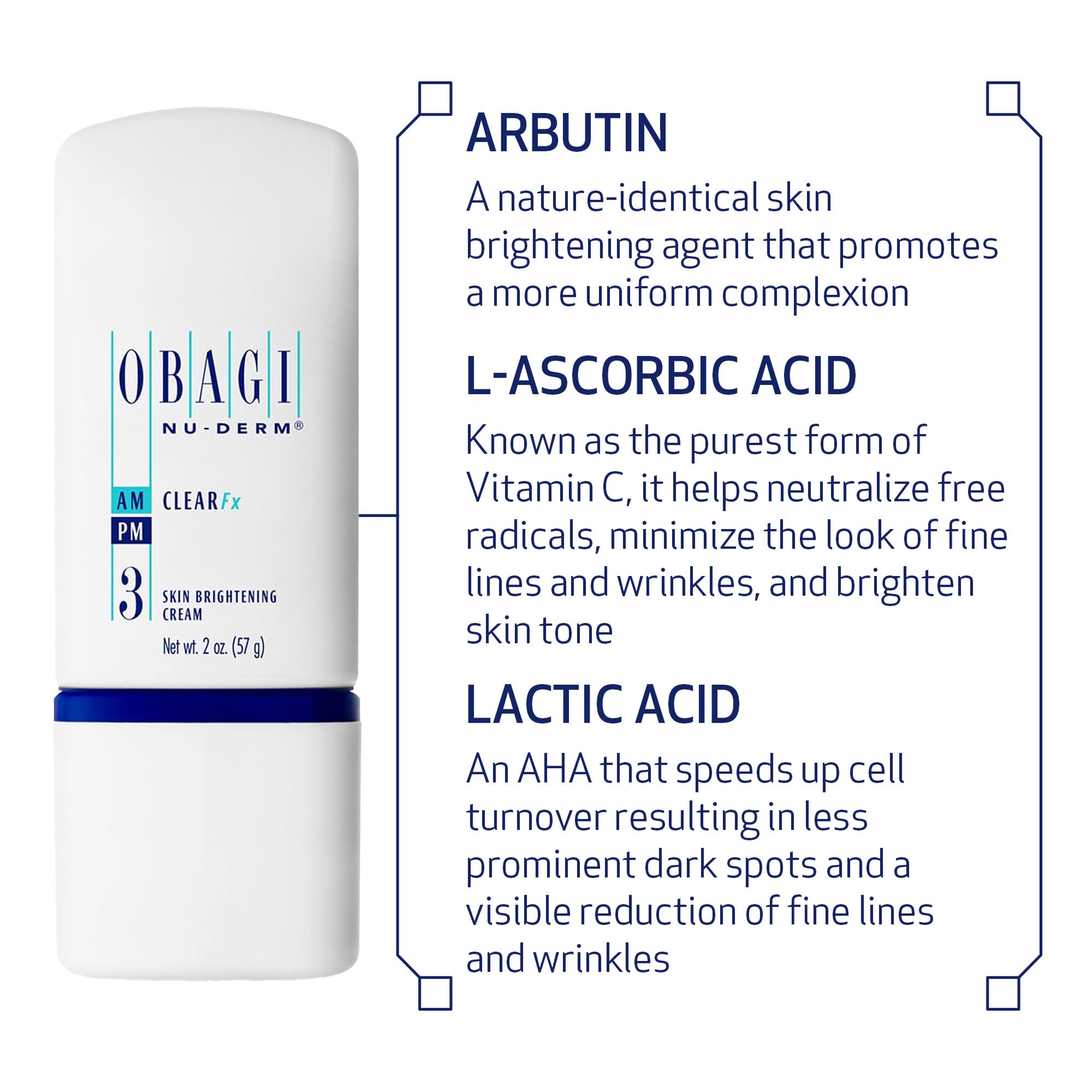 Obagi Nu-Derm Clear Fx jar with label emphasizes premium ingredients and design.