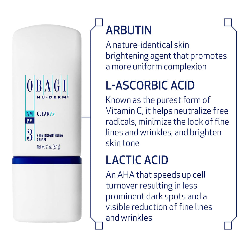 Obagi Nu-Derm Clear Fx jar with label emphasizes premium ingredients and design.