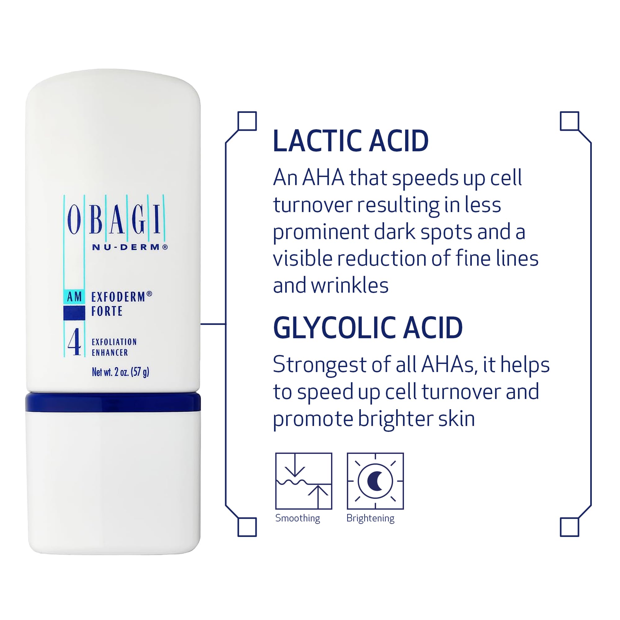 Obagi Nu-Derm Exfoderm Forte label detail highlights AHAs for gentle exfoliation