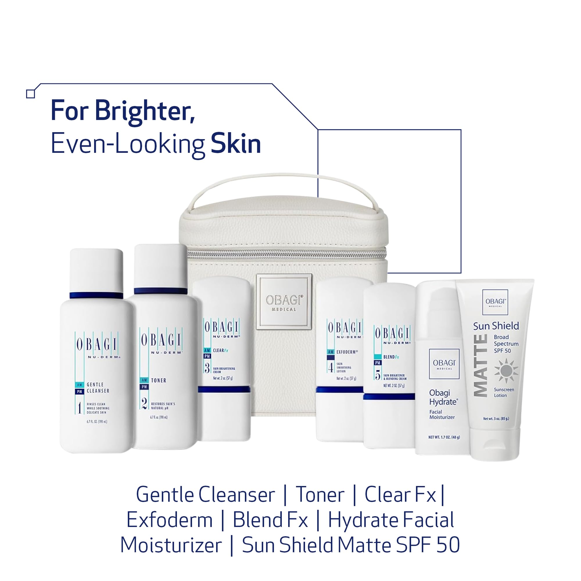 Obagi Nu-Derm Fx brightening serum bottle, promotes even skin tone and brighter complexion
