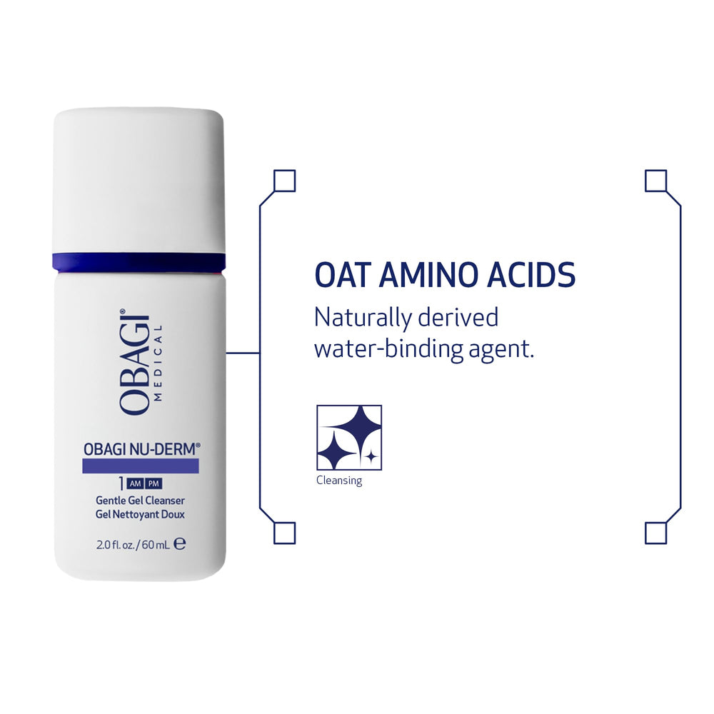 Application scene of Obagi Nu-Derm Gentle Cleanser showing rinse-away cleansing action.