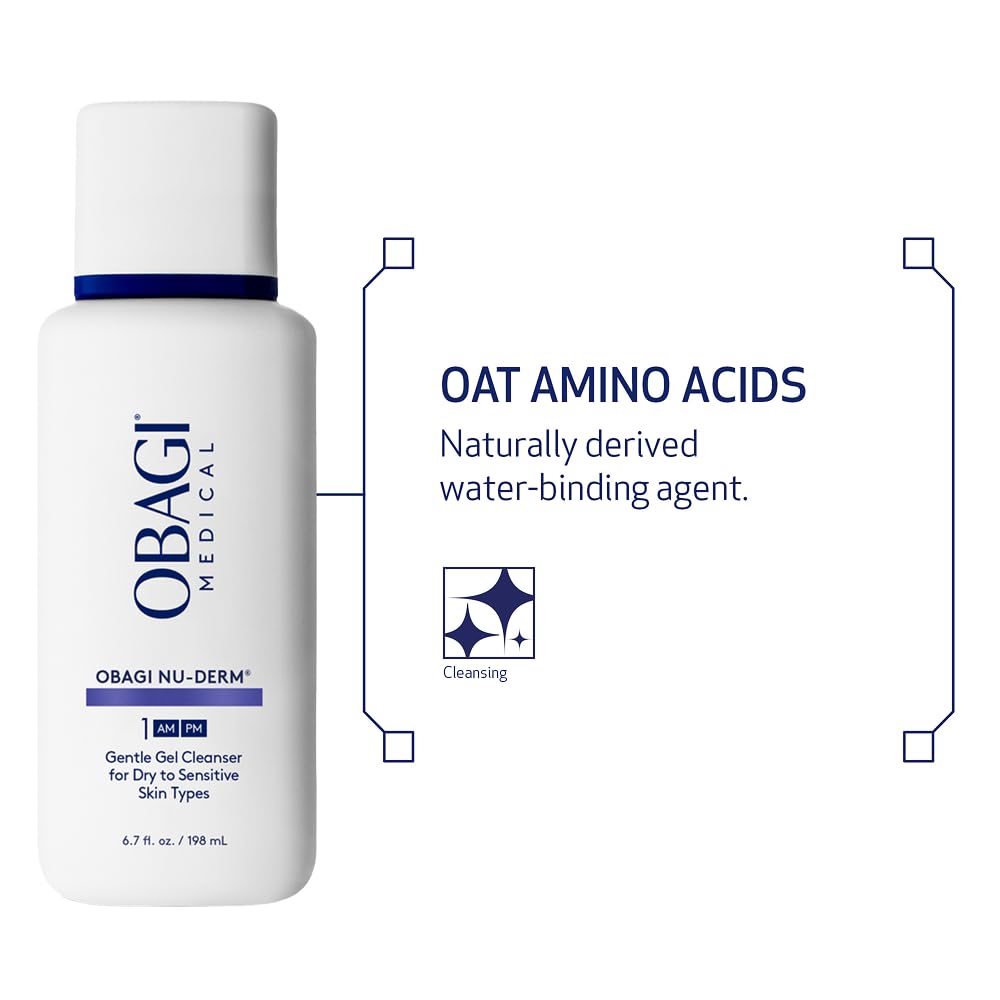 Obagi Nu-Derm Gentle Cleanser ingredients highlight oat amino acids for gentle care.