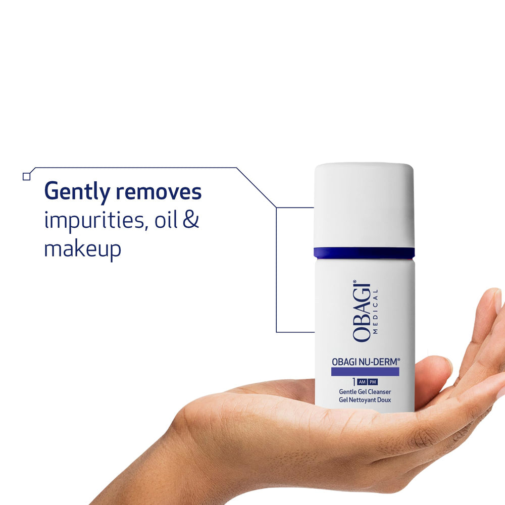 Obagi Nu-Derm Gentle Cleanser travel-size packaging ready for on-the-go skincare.