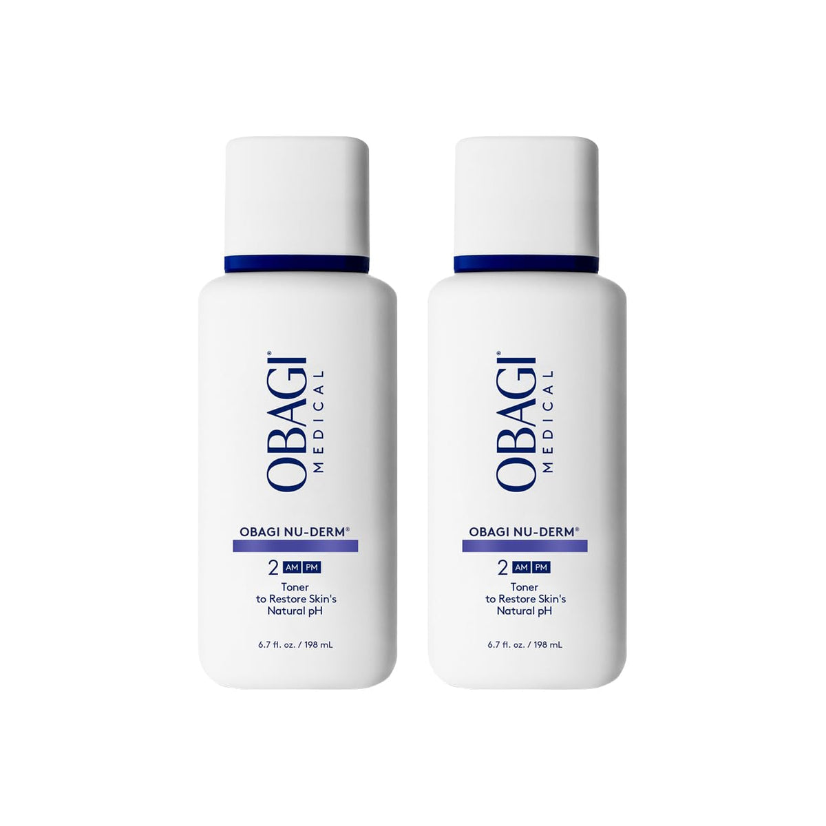 Obagi Nu-Derm Toner bottle close-up showing an alcohol-free balancing formula for gentle skin balance.