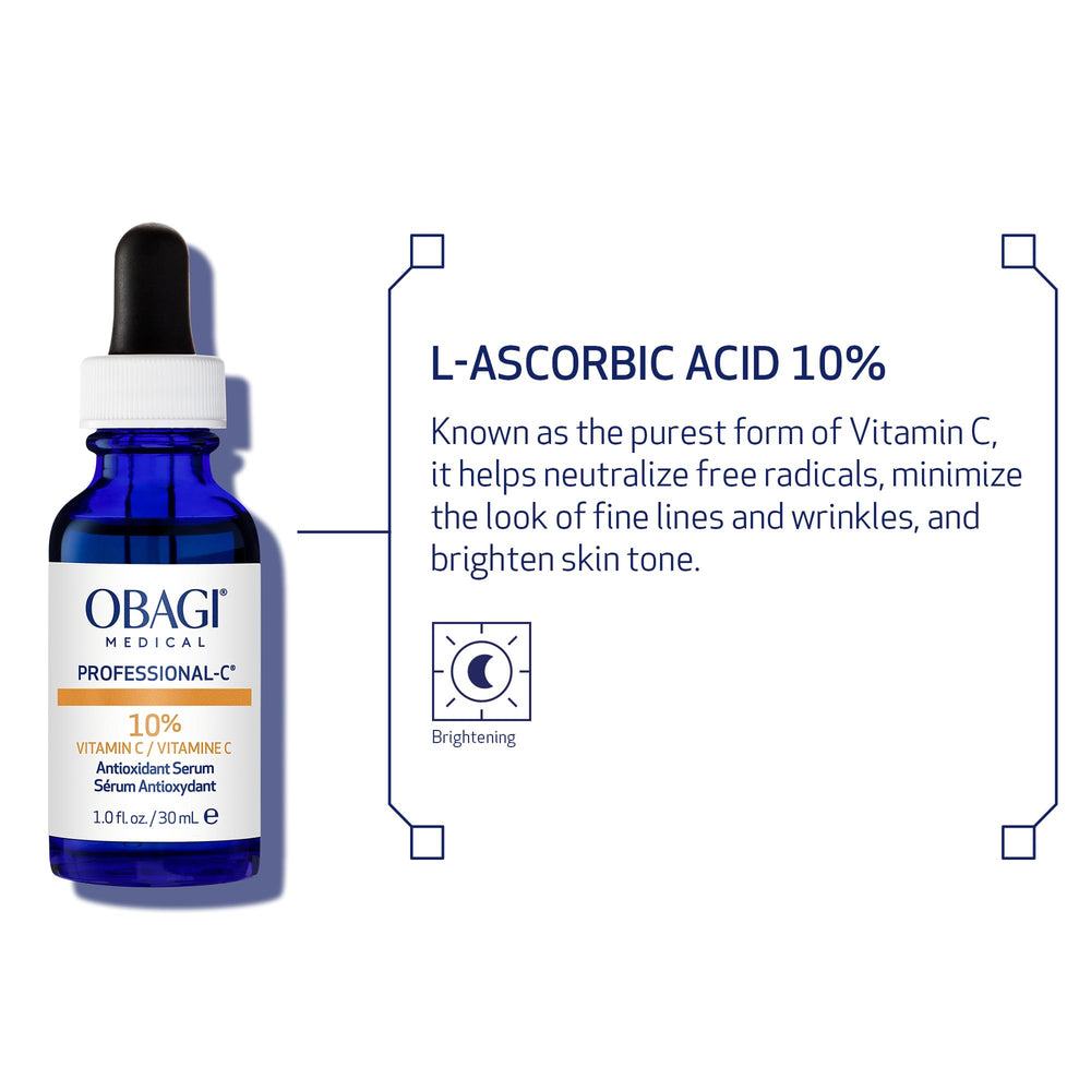 Obagi serum label detail reveals 10% L-ascorbic acid