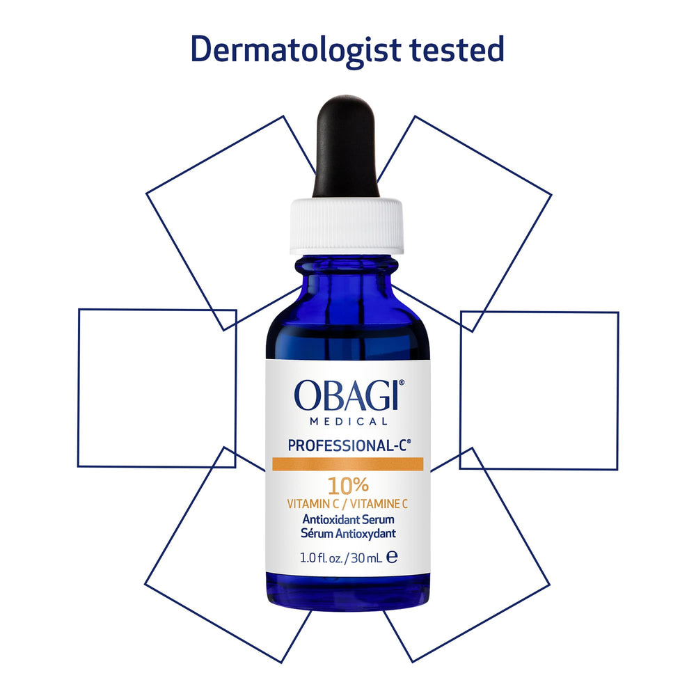 Obagi side-view bottle suggests daily brightening and protection routine