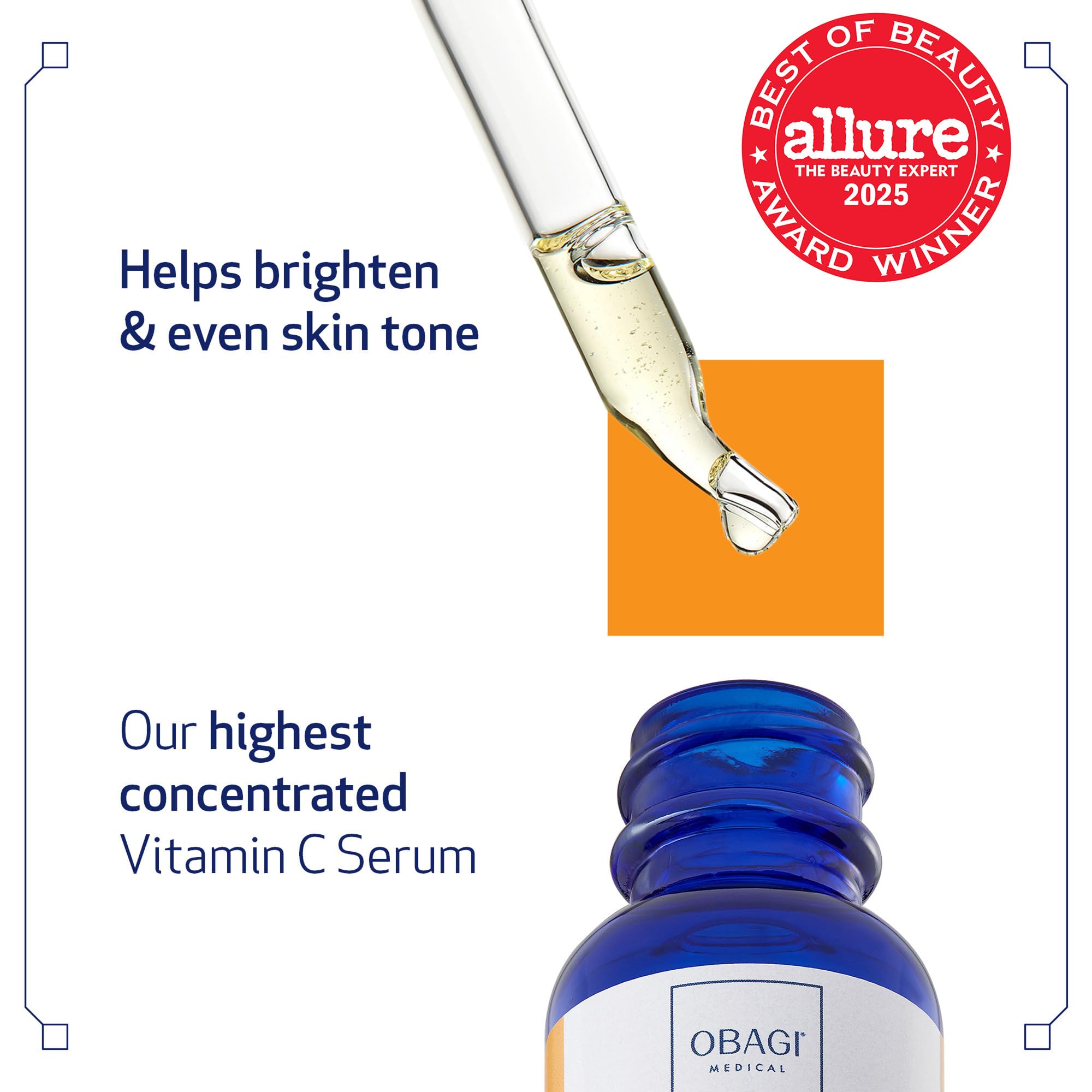 Obagi Serum 20% pump dispenses precise vitamin C for consistent use.