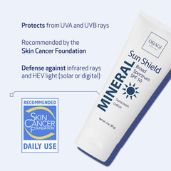 Obagi Sun Shield bottle demonstrates sheer, quick-absorbing SPF 50 protection