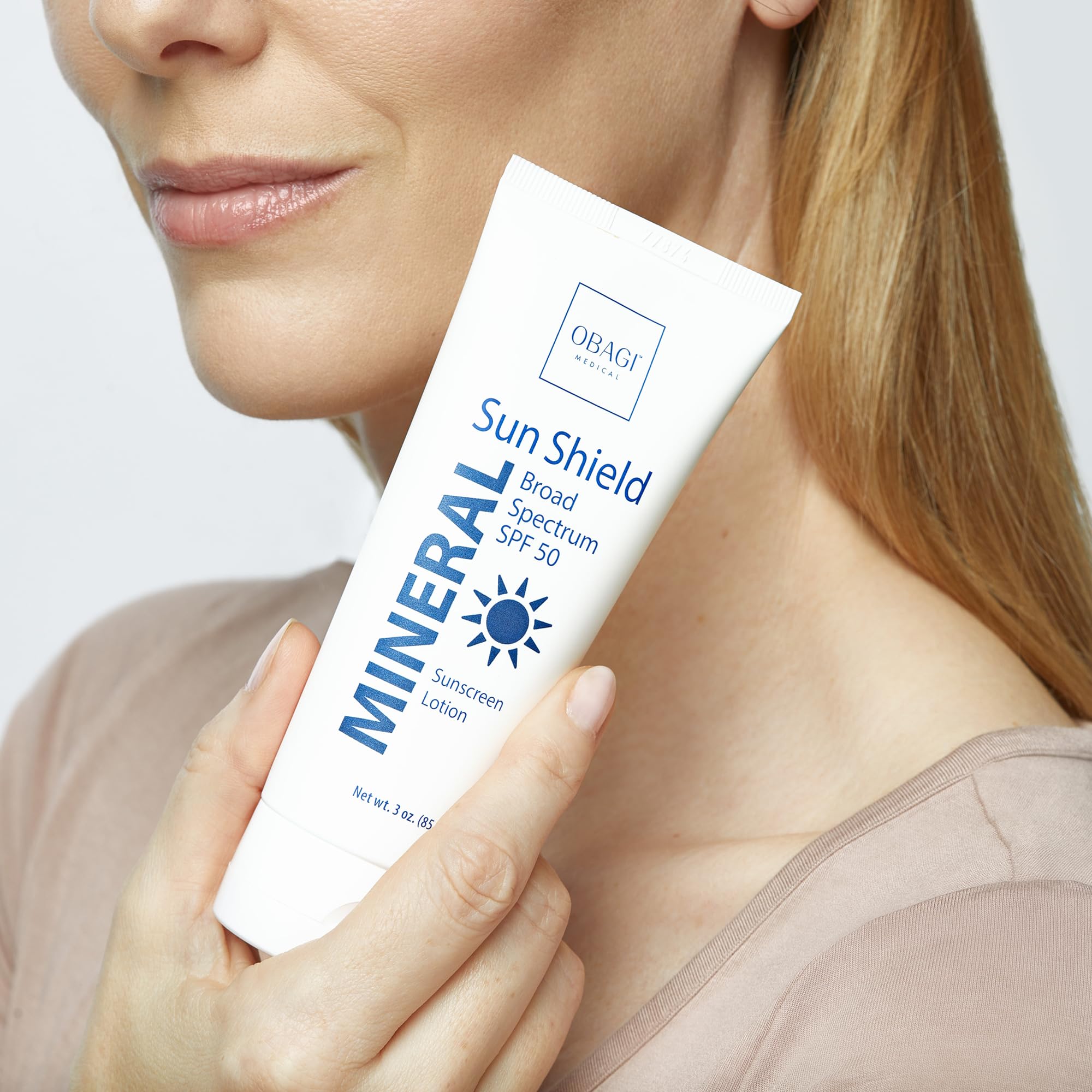 Obagi Sun Shield features zinc oxide mineral protection on skin